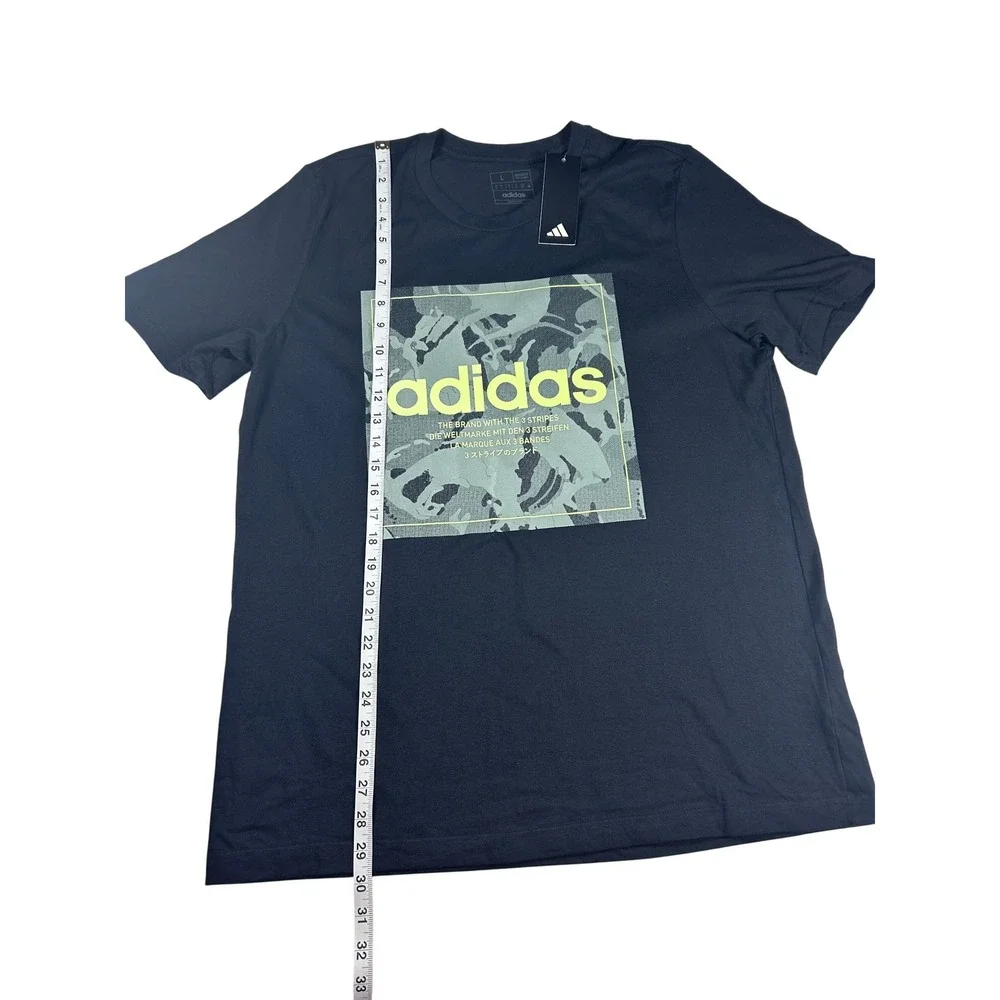 Adidas Mens Large Camo Logo Graphic Black T Shirt‎ Athleisure Training Gym NEW